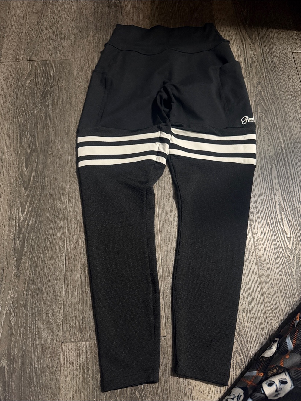 Bombshell sportswear thigh high performance Leggings with White Stripe Accent